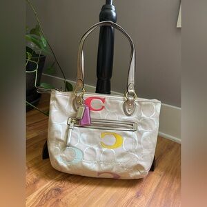 Coach Cream and Multicolor Shoulder Bag